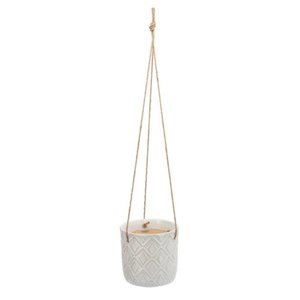 7" White and Brown Ceramic Outdoor Diamond Hanging Planter